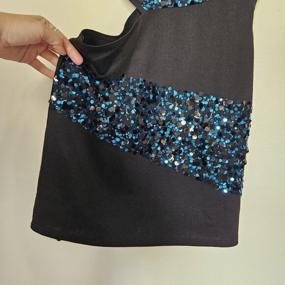 Vtg Y2K 90s Deb Mini Dress Size L Side Cutout Blue Black Sequin Party Club HOCO - Picture 3 of 10